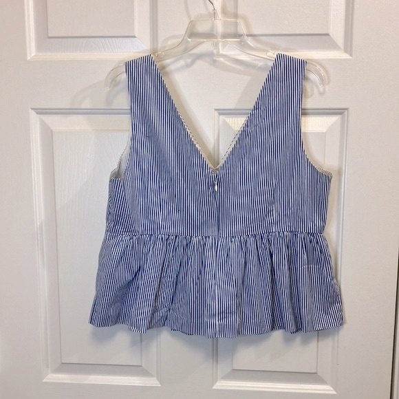 J. Crew Always Striped Blue White Lined Peplum Top Zip Close EUC Size 10 - Picture 6 of 9